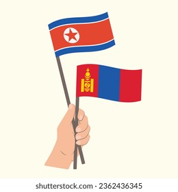 Flags of North Korea and Mongolia, Hand Holding flags