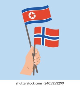 Flags of North Korea and Norway, Hand Holding flags