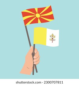 Flags of North Macedonia and Vatican City, Hand Holding flags