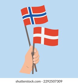 Flags of Norway and Denmark, Hand Holding flags