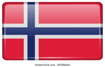 Flags of Norway in the form of a magnet on refrigerator with reflections light. Vector illustration