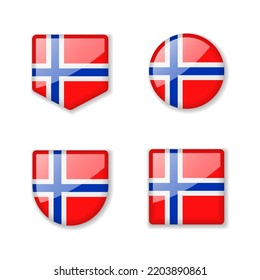 Flags of Norway - glossy collection. Set of vector illustrations