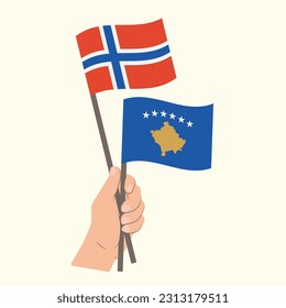 Flags of Norway and Kosovo, Hand Holding flags