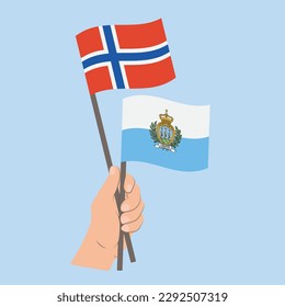 Flags of Norway and San Marino, Hand Holding flags