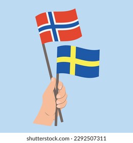 Flags of Norway and Sweden, Hand Holding flags