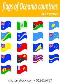 flags of oceania countries flat icons vector illustration isolated on white background