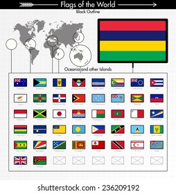 Flags of Oceania and Island Countries Collection, BLACK OUTLINE 2/6 