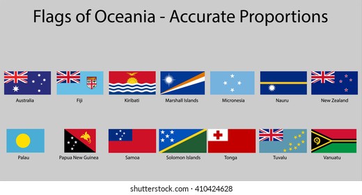 Flags of Oceania with names - Proper Dimensions