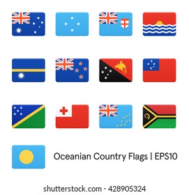 Flags Of Oceania. Vector icons set.