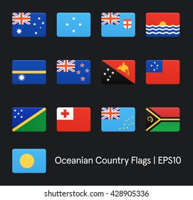 Flags Of Oceania. Vector icons set.