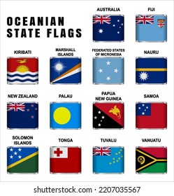 Flags of Oceanian Sovereign States. Flags Set 3D Square