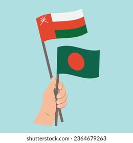 Flags of Oman and Bangladesh, Hand Holding flags
