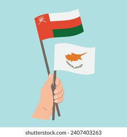 Flags of Oman and Cyprus, Hand Holding flags