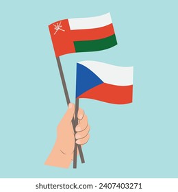 Flags of Oman and Czech Republic, Hand Holding flags