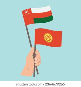 Flags of Oman and Kyrgyzstan, Hand Holding flags