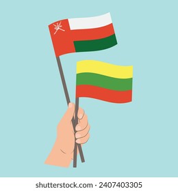 Flags of Oman and Lithuania, Hand Holding flags