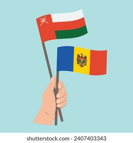 Flags of Oman and Moldova, Hand Holding flags