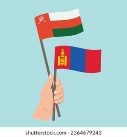 Flags of Oman and Mongolia, Hand Holding flags