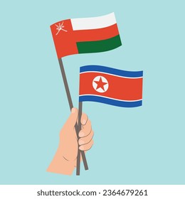 Flags of Oman and North Korea, Hand Holding flags
