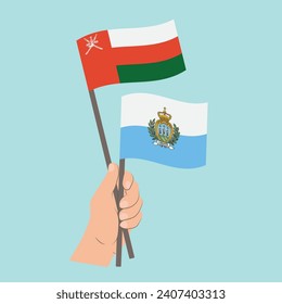 Flags of Oman and San Marino, Hand Holding flags