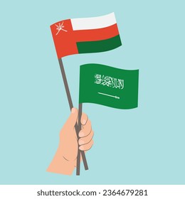 Flags of Oman and Saudi Arabia, Hand Holding flags