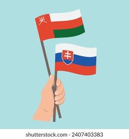 Flags of Oman and Slovakia, Hand Holding flags