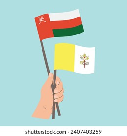 Flags of Oman and Vatican City, Hand Holding flags