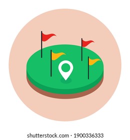 
Flags on a arena depicting golf ground in flat icon