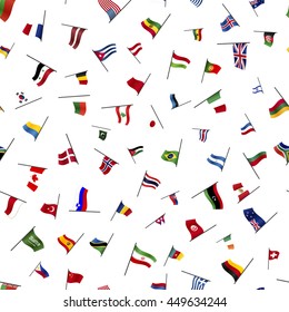 A lot of flags on a pole on white, seamless pattern
