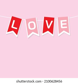 flags on rope love Romantic pink background vector valentines day.