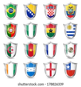 Flags on Shields, isolated vector. Part 1 of 2.