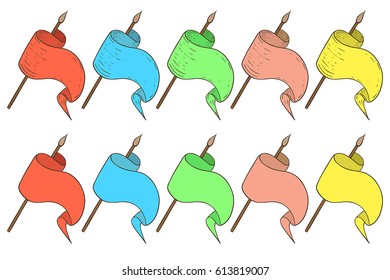 Flags on a stick. Hand drawn sketch. Vector illustration isolated on white background