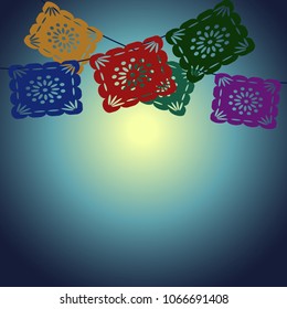 Flags on threads on blue background