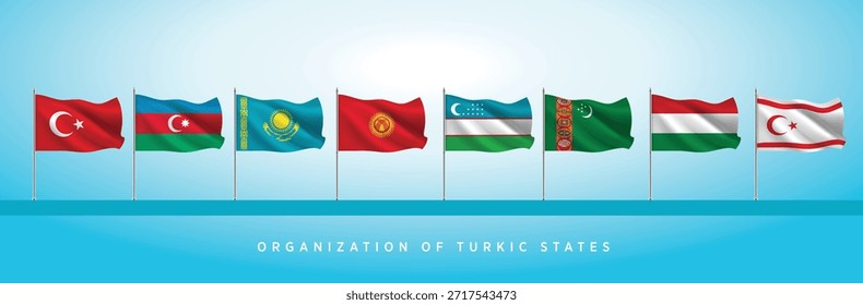 Bandeiras da Organização dos Estados Turcos. Ilustração de vetor.
