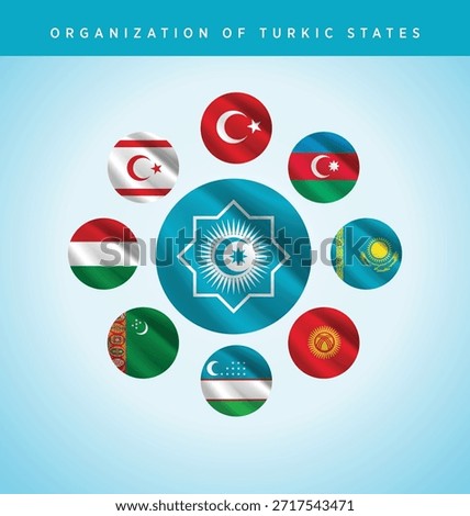 Flags of the Organization of Turkic States. Vector Illustration.