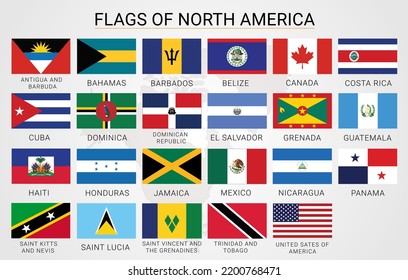 Flags pack of North America. Vector illustration of Central America flags