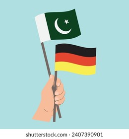 Flags of Pakistan and Germany, Hand Holding flags