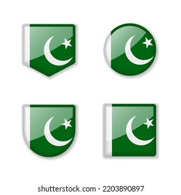 Flags of Pakistan - glossy collection. Set of vector illustrations