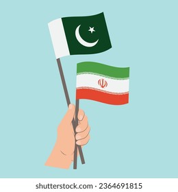 Flags of Pakistan and Iran, Hand Holding flags