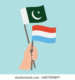 Flags of Pakistan and Luxembourg, Hand Holding flags