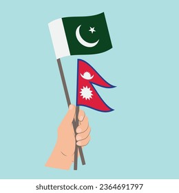 Flags of Pakistan and Nepal, Hand Holding flags
