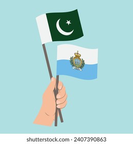 Flags of Pakistan and San Marino, Hand Holding flags