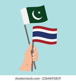 Flags of Pakistan and Thailand, Hand Holding flags