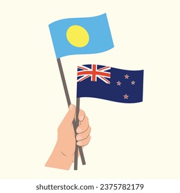 Flags of Palau and New Zealand, Hand Holding flags