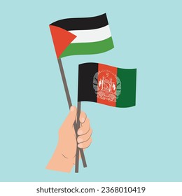 Flags of Palestine and Afghanistan, Hand Holding flags