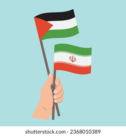 Flags of Palestine and Iran, Hand Holding flags