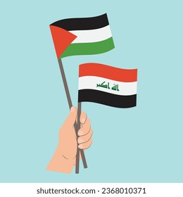 Flags of Palestine and Iraq, Hand Holding flags