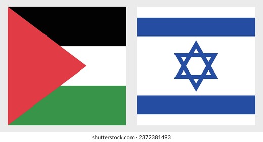 Flags of Palestine and Israel. Flag icon. Standard color. A square flag. Computer illustration. Digital illustration. Vector illustration.