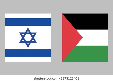 Flags of Palestine and Israel. Flag icon. Standard color. A square flag. Computer illustration. Digital illustration. Vector illustration.