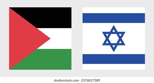 Flags of Palestine and Israel. Flag icon. Standard color. A square flag. Computer illustration. Digital illustration. Vector illustration.